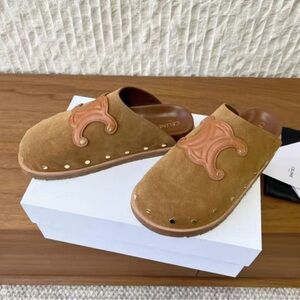 Celine Tan Suede Mules